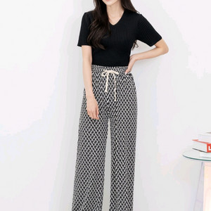패턴 플리츠 밴딩 와이드 팬츠 찰랑 블랙 검정 쿨 남여공용 편한 긴바지 체크 헤링본 테셀레이션 셰브론 옵티컬 아트
