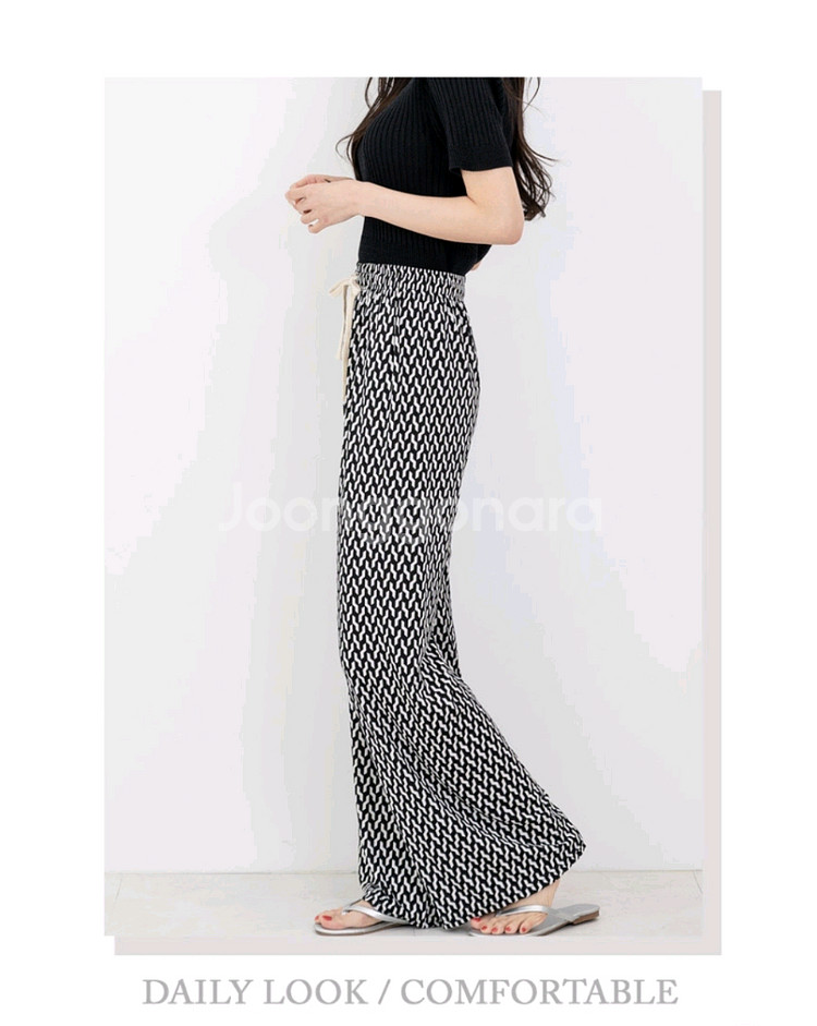 패턴 플리츠 밴딩 와이드 팬츠 찰랑 블랙 검정 쿨 남여공용 편한 긴바지 체크 헤링본 테셀레이션 셰브론 옵티컬 아트--2
