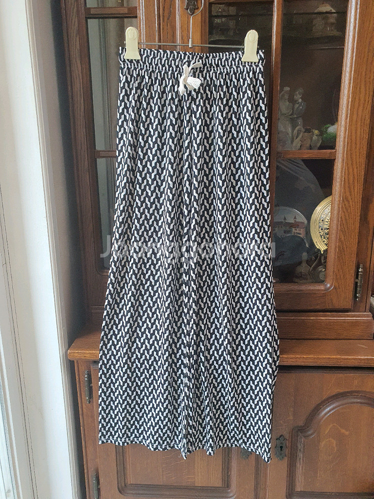 패턴 플리츠 밴딩 와이드 팬츠 찰랑 블랙 검정 쿨 남여공용 편한 긴바지 체크 헤링본 테셀레이션 셰브론 옵티컬 아트--5