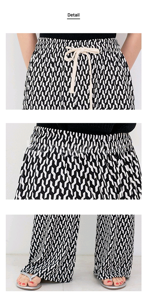 패턴 플리츠 밴딩 와이드 팬츠 찰랑 블랙 검정 쿨 남여공용 편한 긴바지 체크 헤링본 테셀레이션 셰브론 옵티컬 아트--4