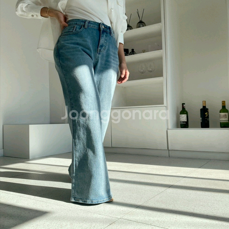 하이웨스트 중청 부츠컷 데님 ,롱기장 와이드 청바지ㅡ무배--8