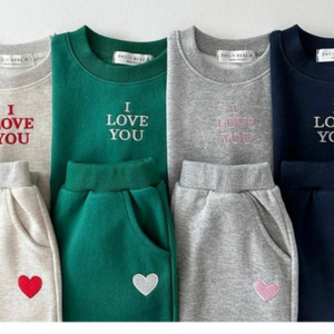 새제품)데일리베베 러브 자수 상하복 세트 L 네이비,그린 쌍둥이가능 (100-110사이즈)