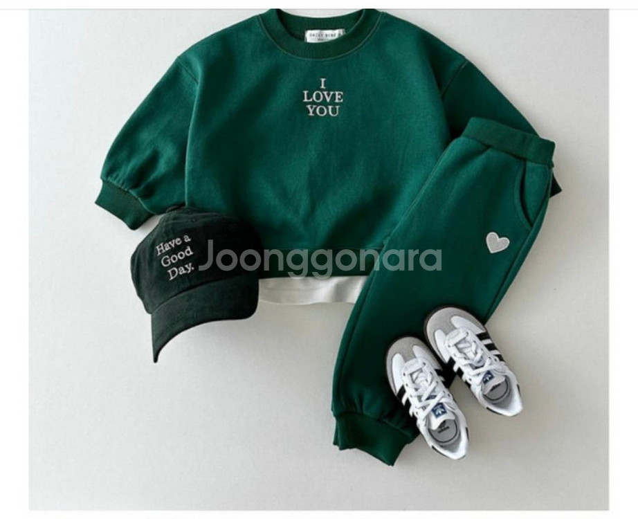 새제품)데일리베베 러브 자수 상하복 세트 L 네이비,그린 쌍둥이가능 (100-110사이즈)--2