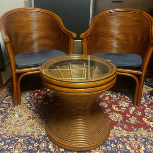 빈티지 등나무 라탄 의자, 테이블 세트 이미지