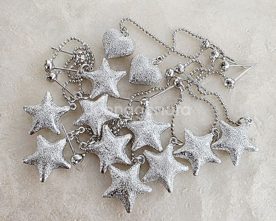 귀걸이 실버별 하트 2종 12개(6쌍)일괄--0