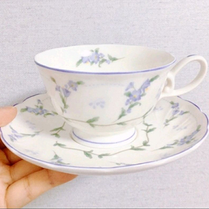 [1조 가격]일본 빈티지 비너스차이나 라이트 퍼플 플라워 패턴 찻잔 겸 커피잔