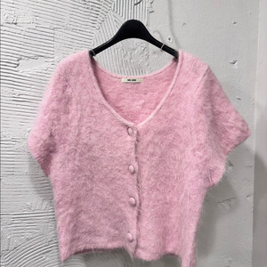 위아 핑크 캔디알파카 반팔니트가디건