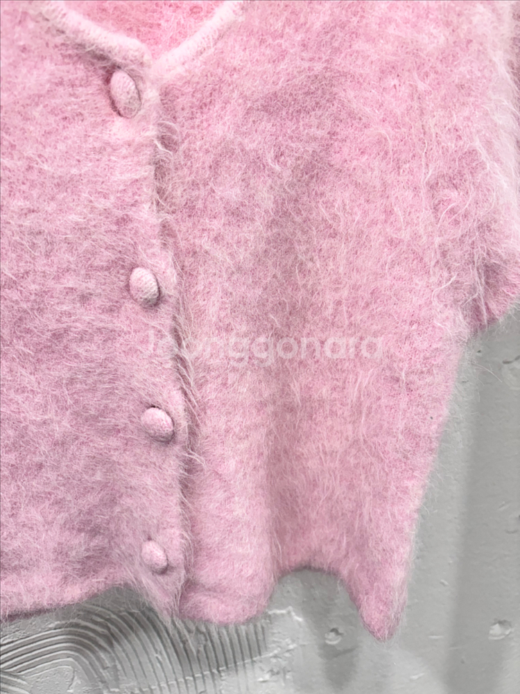 위아 핑크 캔디알파카 반팔니트가디건--3