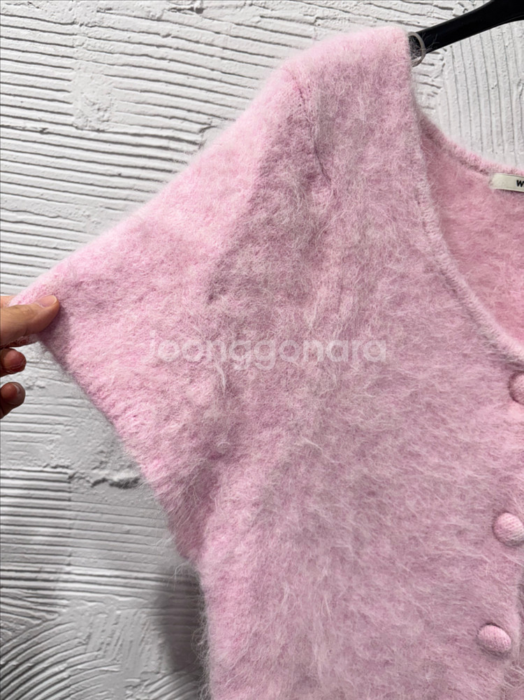 위아 핑크 캔디알파카 반팔니트가디건--2