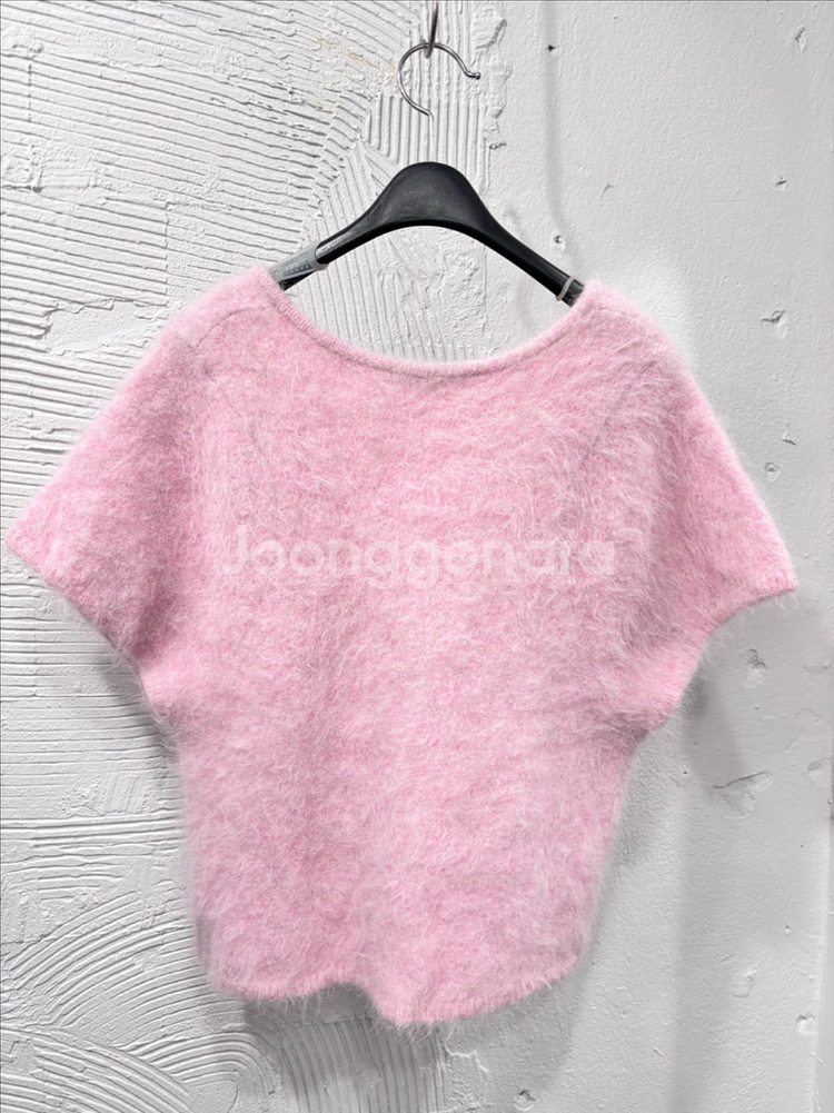 위아 핑크 캔디알파카 반팔니트가디건--6