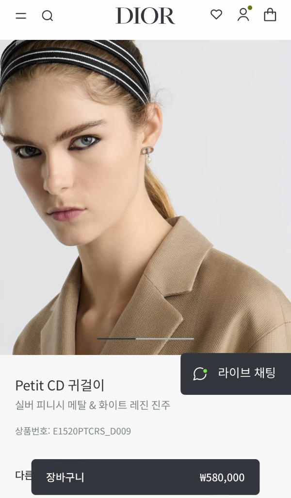 디올 쁘띠 CD 귀걸이 실버 이미지