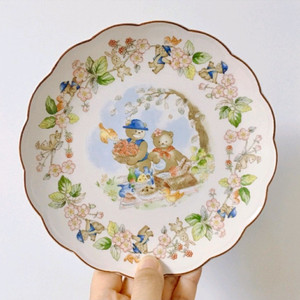 [1장 가격]희귀 빈티지 니코(NIKKO)테디베어 컬러 버전 케이크 접시
