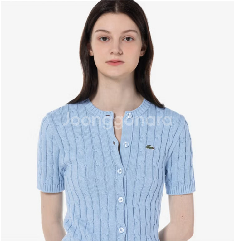 라코스테 스카이블루 소라 케이블 반팔 니트 가디건 90--0