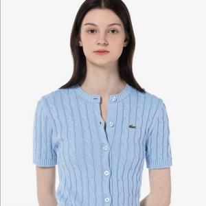 라코스테 스카이블루 소라 케이블 반팔 니트 가디건 90