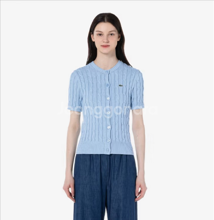 라코스테 스카이블루 소라 케이블 반팔 니트 가디건 90--1