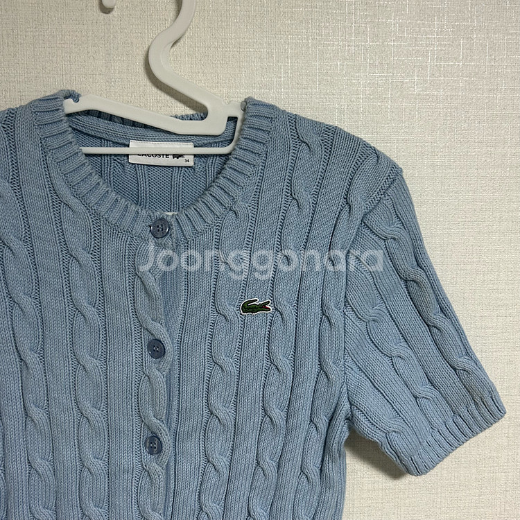 라코스테 스카이블루 소라 케이블 반팔 니트 가디건 90--6