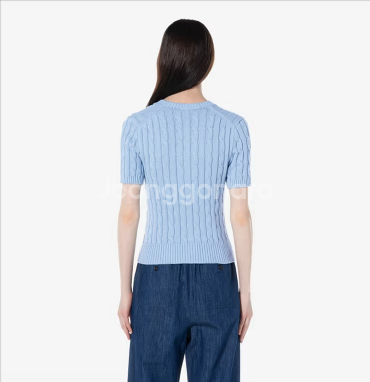 라코스테 스카이블루 소라 케이블 반팔 니트 가디건 90--2