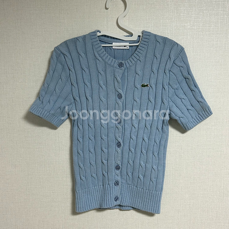 라코스테 스카이블루 소라 케이블 반팔 니트 가디건 90--5