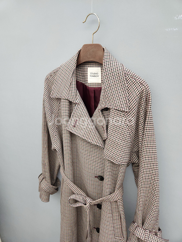 스튜디오 톰보이 체크 트렌치 코트--2
