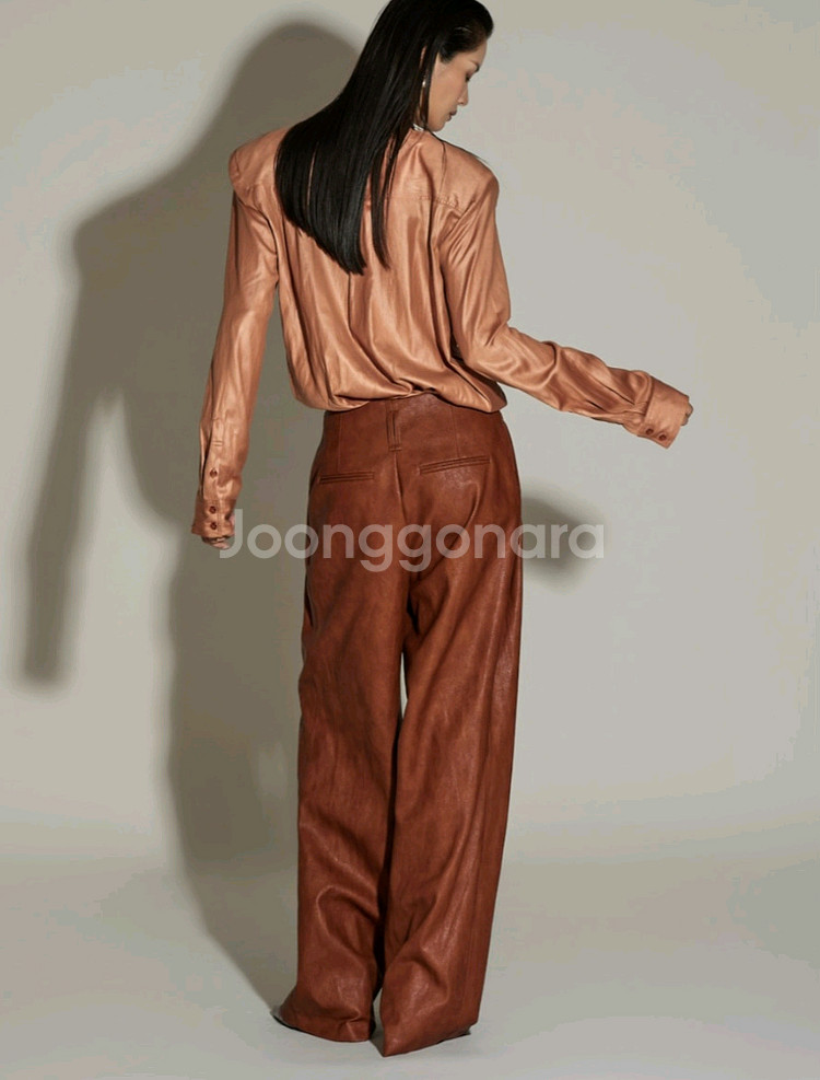<새옷>브라운 레더 팬츠--8