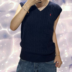 폴로 랄프로렌 케이블 꽈배기 니트조끼 베스트 네이비