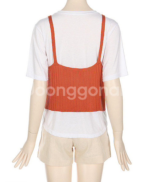 반팔 니트 뷔스티에 티셔츠 오렌지 free--2