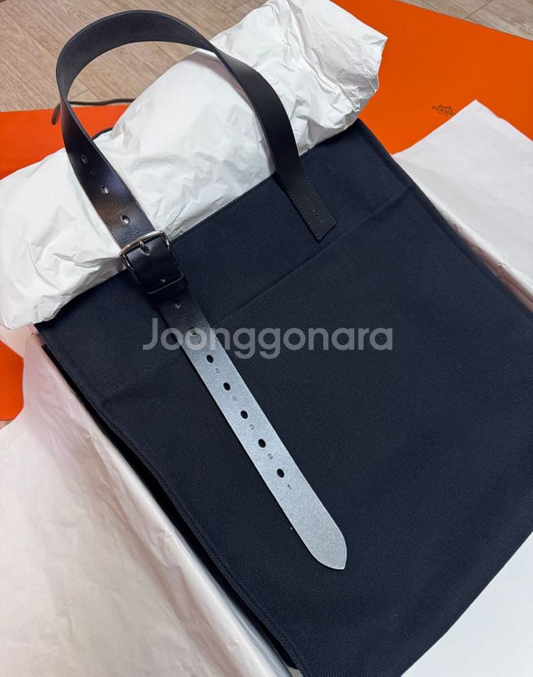 최종가. Hermes 에르메스 에트리비에르 쇼퍼백 (블랙-캔버스/헌터가죽)--2