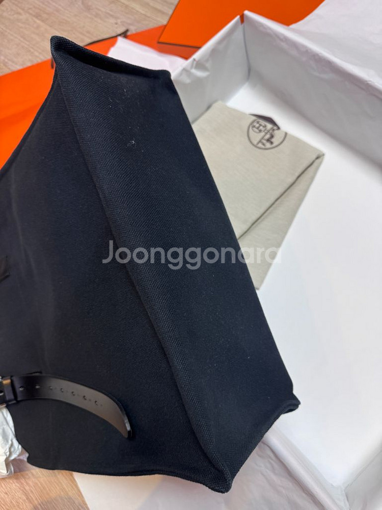 최종가. Hermes 에르메스 에트리비에르 쇼퍼백 (블랙-캔버스/헌터가죽)--6