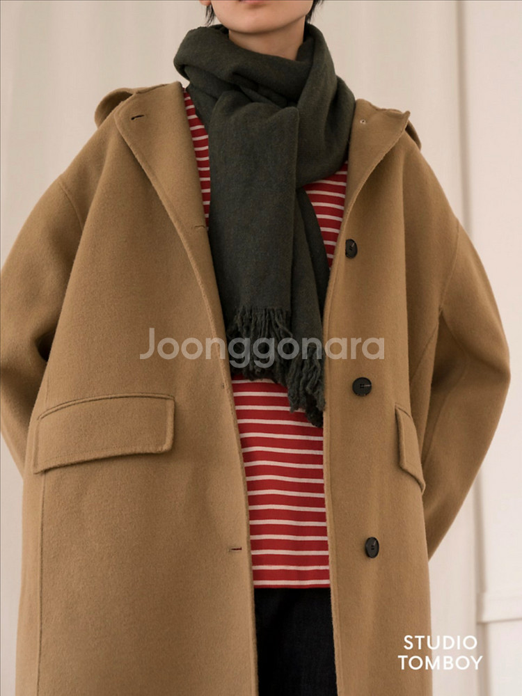 스튜디오톰보이 울 앙고라 후드 핸드메이드 코트 TOMBOY 롱 네이비--2