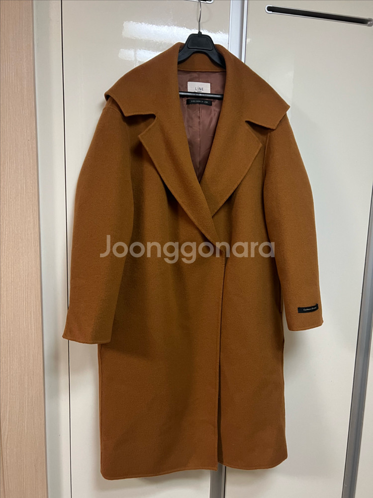 라인어디션 LINE 울 캐시미어 후드 와이드 빅카라 핸드메이드 코트 카멜브라운--0