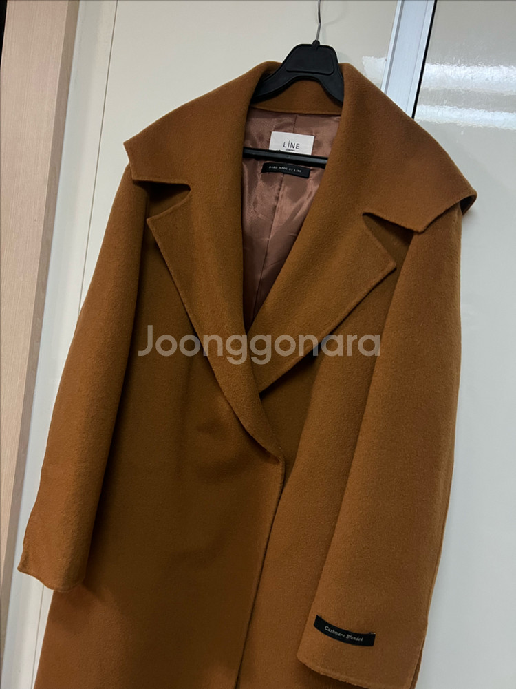 라인어디션 LINE 울 캐시미어 후드 와이드 빅카라 핸드메이드 코트 카멜브라운--4