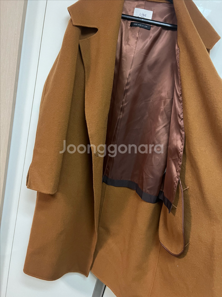 라인어디션 LINE 울 캐시미어 후드 와이드 빅카라 핸드메이드 코트 카멜브라운--7
