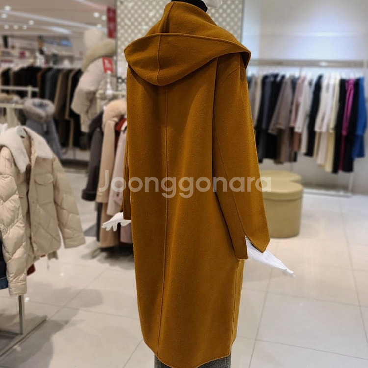 라인어디션 LINE 울 캐시미어 후드 와이드 빅카라 핸드메이드 코트 카멜브라운--3