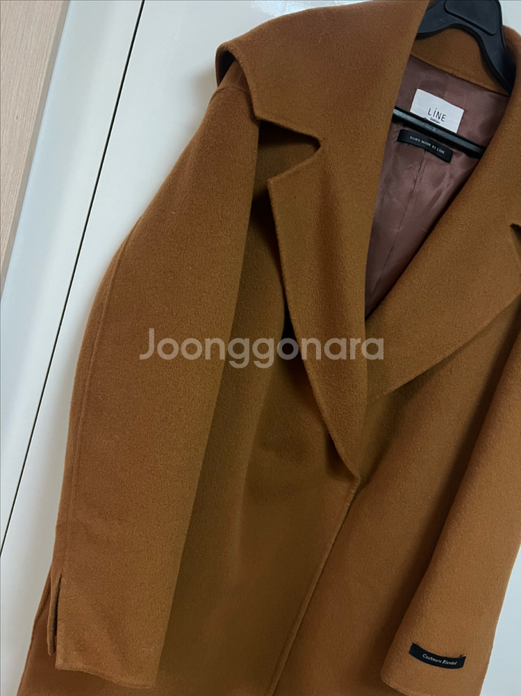 라인어디션 LINE 울 캐시미어 후드 와이드 빅카라 핸드메이드 코트 카멜브라운--11