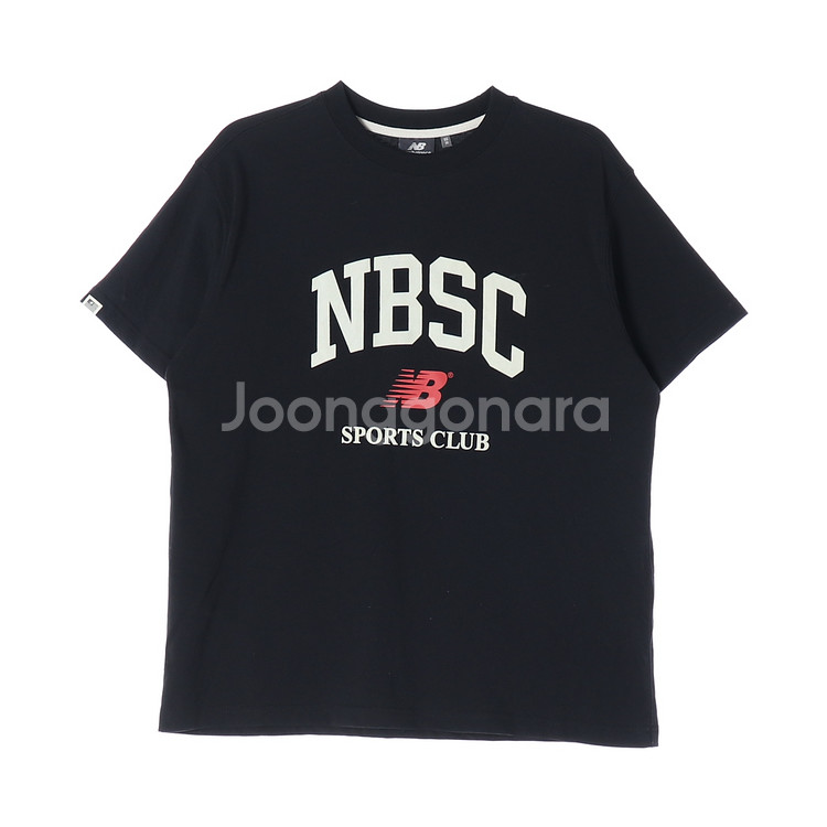 [M]뉴발란스 블랙 로고 프린팅 반팔 크루넥 티셔츠--0