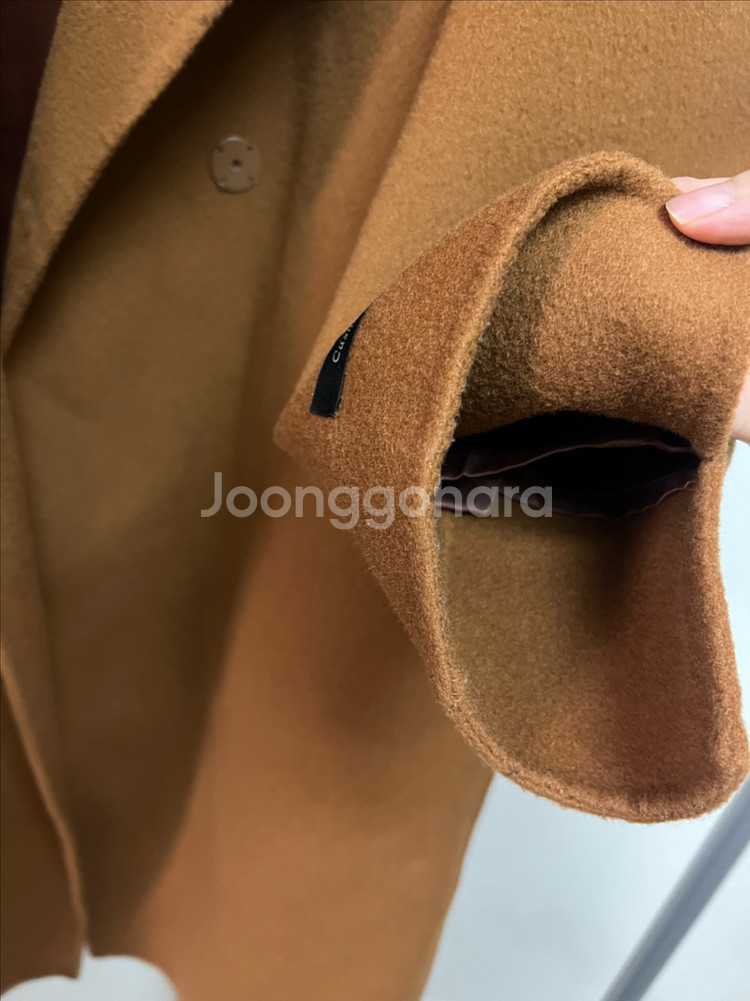 라인어디션 LINE 울 캐시미어 후드 와이드 빅카라 핸드메이드 코트 카멜브라운--16