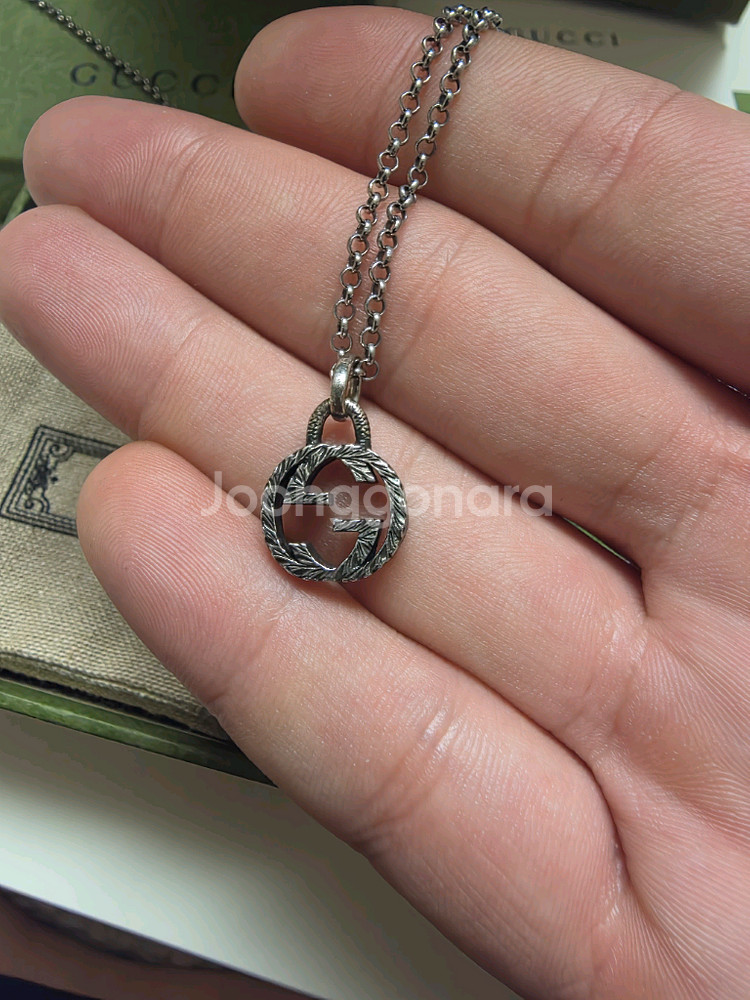 [풀구성] 구찌 인터로킹 G 팬던트 네크리스 실버 목걸이--1