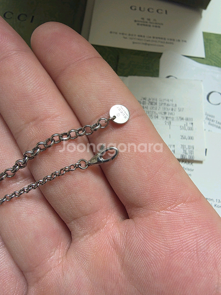 [풀구성] 구찌 인터로킹 G 팬던트 네크리스 실버 목걸이--2