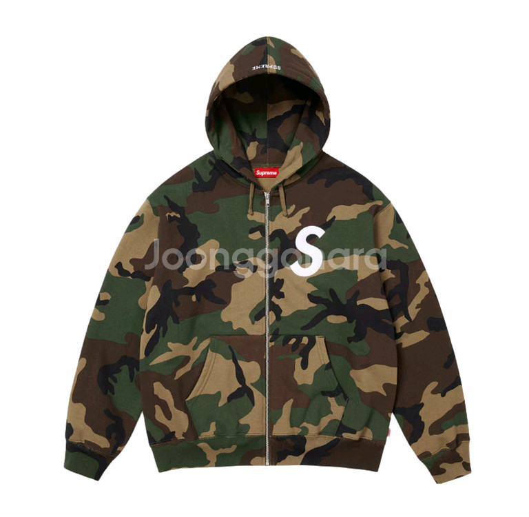 슈프림 S 로고 집업 후드 스웨트셔츠 우드랜드 카모--0