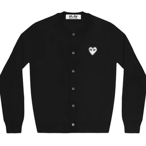 [새상품/택포] 플레이 꼼데가르송 화이트 하트 니트 가디건 (L/블랙)