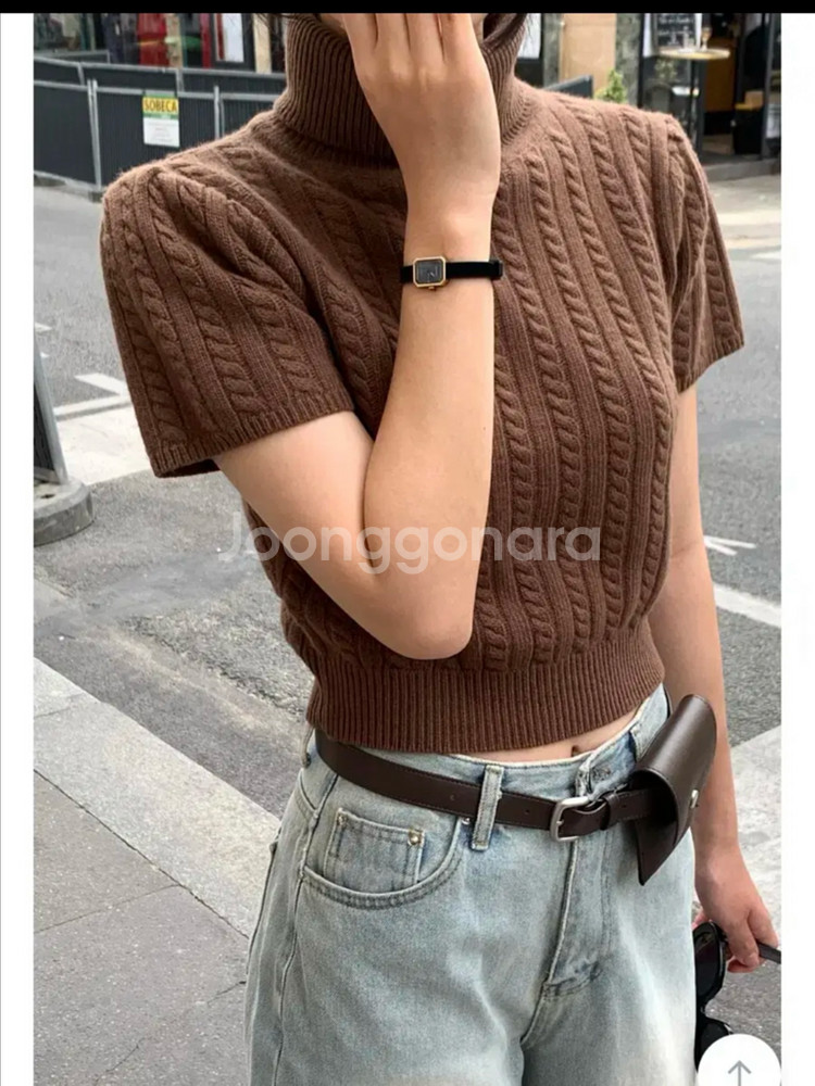 크렘므 베이글 메리노울 니트 반팔니트 반목니트--1