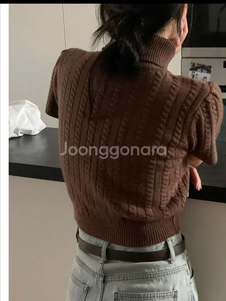 크렘므 베이글 메리노울 니트 반팔니트 반목니트--4