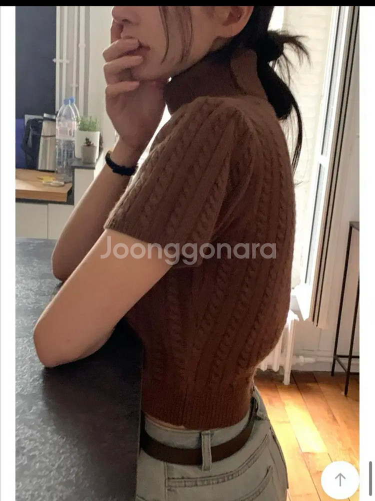 크렘므 베이글 메리노울 니트 반팔니트 반목니트--3