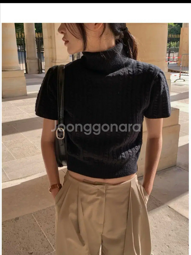 크렘므 베이글 메리노울 니트 반팔니트 반목니트--6