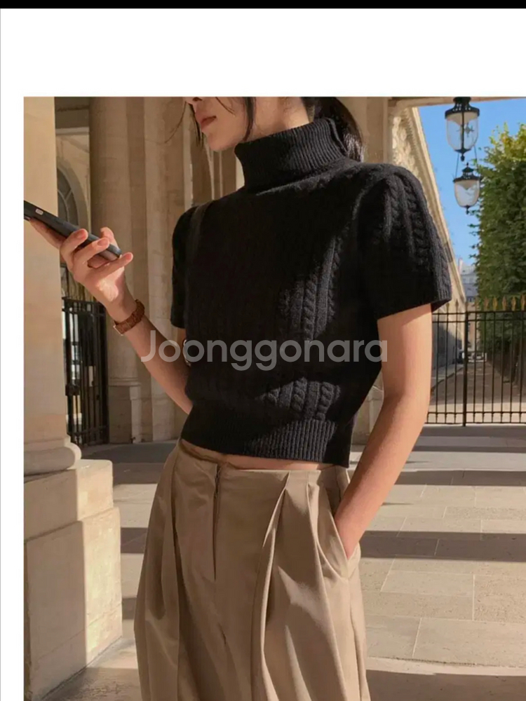 크렘므 베이글 메리노울 니트 반팔니트 반목니트--2