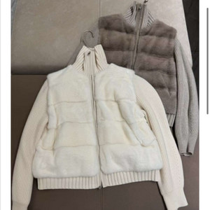 로로 밍크 캐시미어 구스 니트 숏 패딩