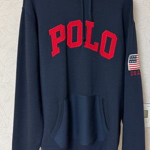 [L] 폴로 랄프로렌 풀오버 플리스 후드티 성조기 패치 네이비 블루