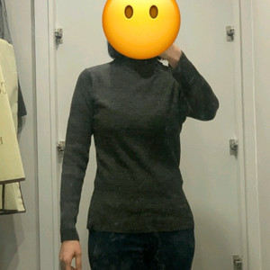 골지 목폴라 니트 긴팔 차콜