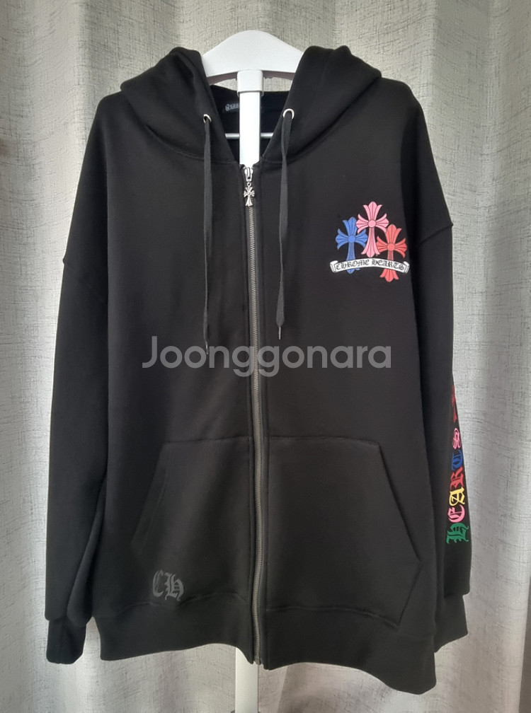 (새상품)크롬하츠 크로스 패치 후드 집업 블랙--2