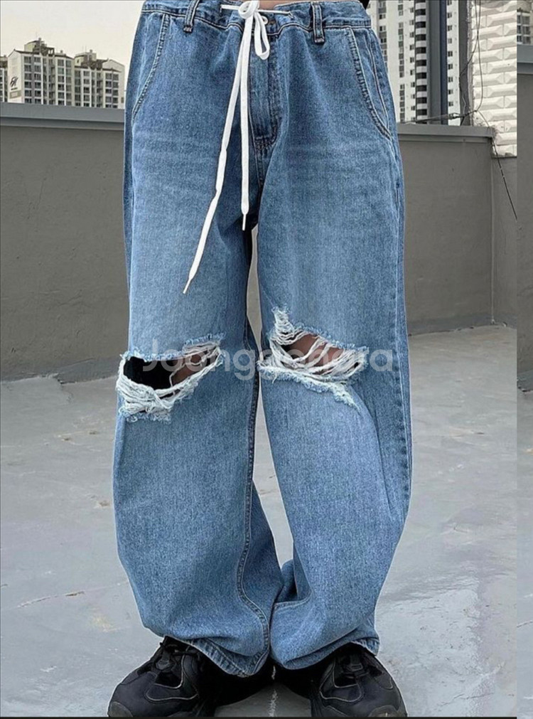 찢어진 데님 와이드 팬츠--1